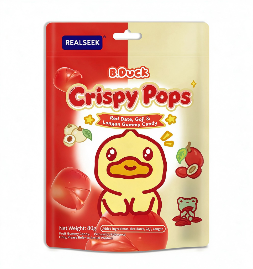 REALSEEK Crispy Pops, Red Date, Goji & Longan Gummy Candy