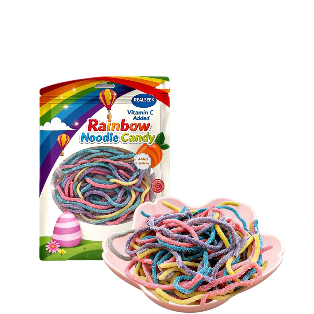RealSeek Rainbow Noodle Gummy Candy, Sour Multicolour strip & Added VictaminC